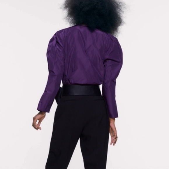 ZARA bodysuit button down long balloon  sleeves Purple Size Small - Picture 10 of 17